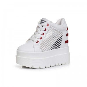 Elevating Platform Shoes That Make You Taller 12cm / 4.7Inch Lace-Up Hidden Wedge Heel Walking Shoes