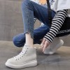 Korean Women Hidden High Heel Ankle Boots Extra High 7Cm / 2.8Inch Blue Lace-Up Hidden High Heel Combat Boot - Heightenshoes.com								