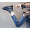 Korean Women Hidden High Heel Ankle Boots Extra High 7Cm / 2.8Inch Blue Lace-Up Hidden High Heel Combat Boot - Heightenshoes.com								