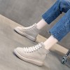 Korean Women Hidden High Heel Ankle Boots Extra High 7Cm / 2.8Inch Blue Lace-Up Hidden High Heel Combat Boot - Heightenshoes.com								