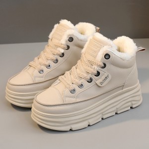 Hidden Wedges Snow Boot To Increase Height 6cm / 2.4Inch Lace-Up Hidden Wedges Cotton Boot