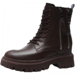 Height Increasing Combat Boot Add Tall 7cm / 2.8Inch Lace-Up Height Increasing Leather Boot