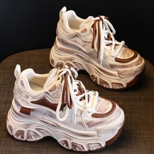 Hidden Elevator Clunky Shoes Lift 9cm / 3.5Inch Lace-Up Hidden Elevator Outdoor Shoes
