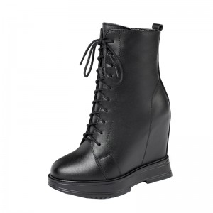 Hidden Wedges Lace Up Boot Add Height 12cm / 4.7Inch Lace-Up Hidden Wedges Leather Boot