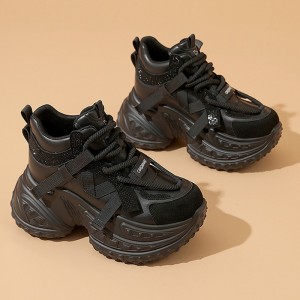 Hidden Heel Clunky Shoes For Height 10cm / 4Inch Lace-Up Hidden Heel Walking Shoes