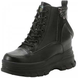 Hidden Wedges Leather Boot Extra Tall 8cm / 3.2Inch Lace-Up Hidden Wedges Combat Boot