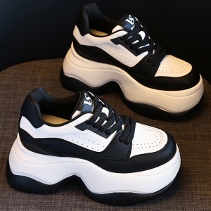 Hidden Heel Clunky Shoes Grow Height 8cm / 3.2Inch Lace-Up Hidden Heel Platform Shoes