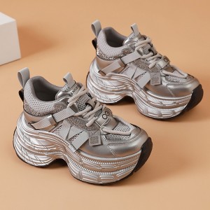 Hidden Wedges Clunky Shoes Gain Tall 8cm / 3.2Inch Lace-Up Hidden Wedges Sneakers