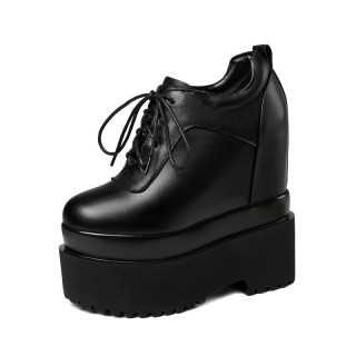 Hidden Wedge Heel Lace Up Boot Make You Taller 16cm / 6.3Inch Lace-Up Hidden Wedge Heel Leather Boot