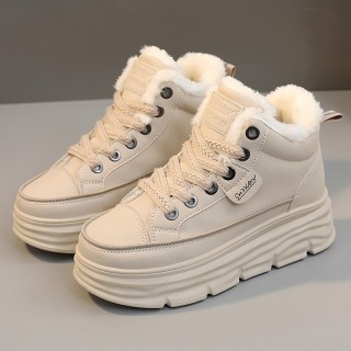 Hidden Wedges Snow Boot To Increase Height 6cm / 2.4Inch Lace-Up Hidden Wedges Cotton Boot