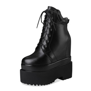 Black Hidden Taller Lace Up Boot Grow Tall 14cm / 5.5Inch Zip Hidden Taller Leather Boot