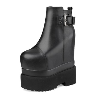 Hidden Heel Ankle Boots Elevated 18cm / 7Inch Zip Hidden Heel Leather Boot