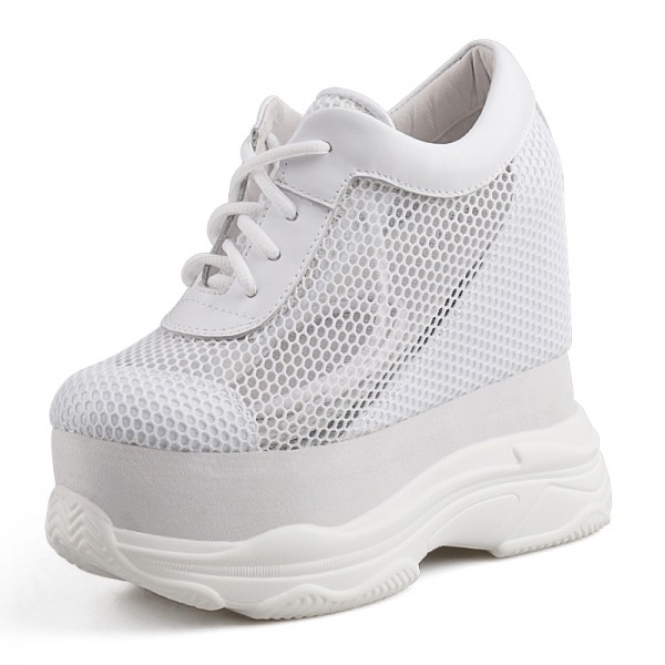 Punk Hidden Height Platform Shoes Become Taller 13Cm 5Inch Lace Up Hidden Wedge Heel Walking Shoes Heightenshoes