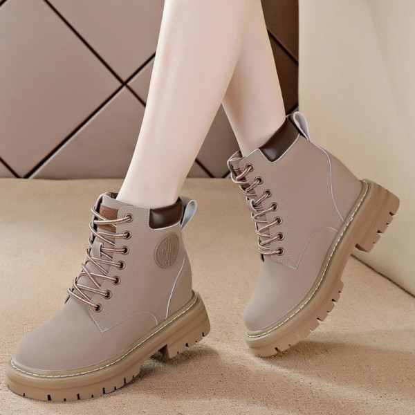 Hidden Heel Combat Boot Hidden Insole 8cm / 3.2Inch Lace-Up Elevator Ankle Boots