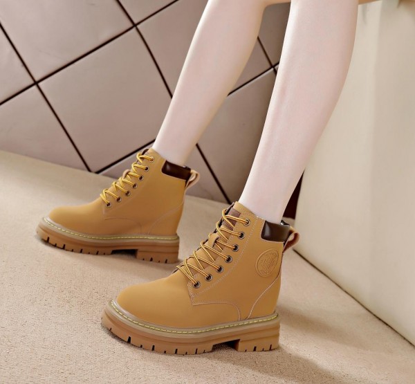 Hidden Heel Combat Boot Hidden Insole 8cm / 3.2Inch Lace-Up Elevator Ankle Boots
