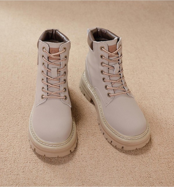 Hidden Heel Combat Boot Hidden Insole 8cm / 3.2Inch Lace-Up Elevator Ankle Boots