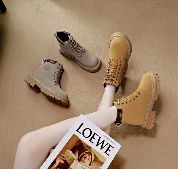 Hidden Heel Combat Boot Hidden Insole 8cm / 3.2Inch Lace-Up Elevator Ankle Boots