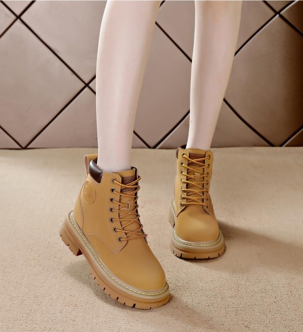 Hidden Heel Combat Boot Hidden Insole 8cm / 3.2Inch Lace-Up Elevator Ankle Boots
