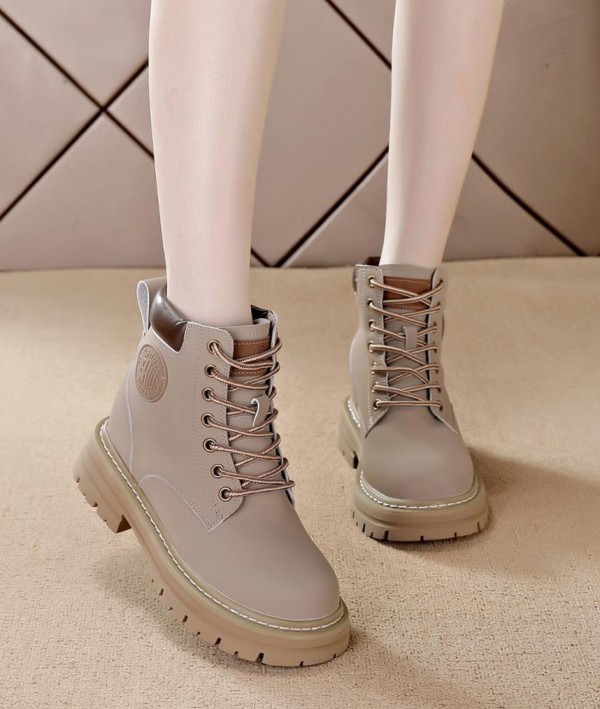 Hidden Heel Combat Boot Hidden Insole 8cm / 3.2Inch Lace-Up Elevator Ankle Boots