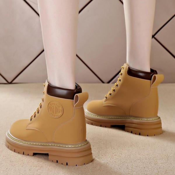 Hidden Heel Combat Boot Hidden Insole 8cm / 3.2Inch Lace-Up Elevator Ankle Boots